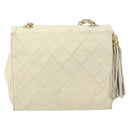 CHANEL Matelasse Chain Shoulder Bag Lamb Skin White Gold CC Auth bs31806-3