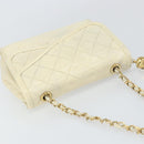 CHANEL Matelasse Chain Shoulder Bag Lamb Skin White Gold CC Auth bs31806-6