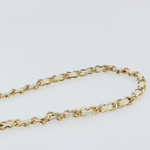 CHANEL Matelasse Chain Shoulder Bag Lamb Skin White Gold CC Auth bs31806