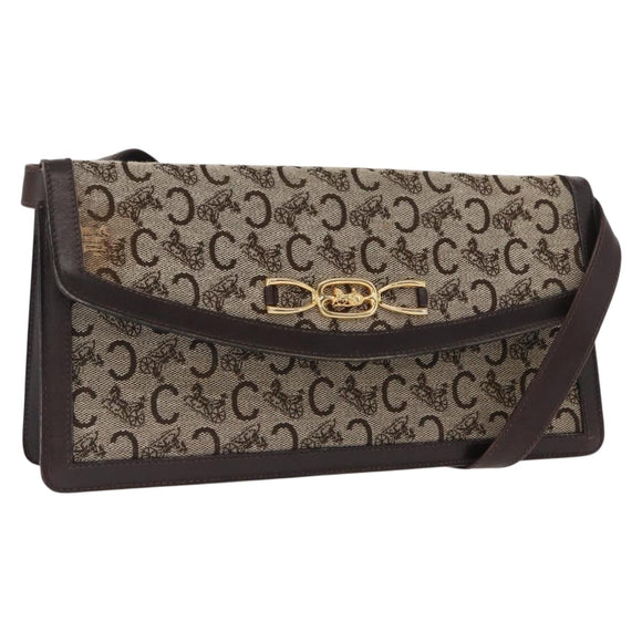 CELINE C Sulky Shoulder Bag Canvas Brown Gold Auth bs31808