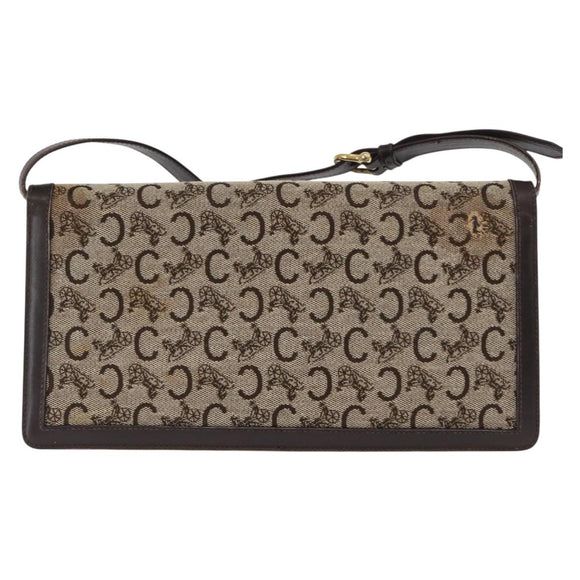 CELINE C Sulky Shoulder Bag Canvas Brown Gold Auth bs31808