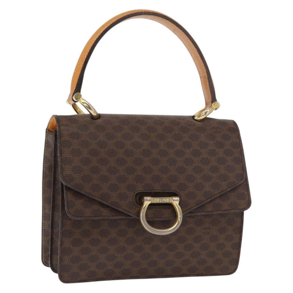 CELINE Macadam Canvas Hand Bag PVC Leather Brown Gold Auth bs31809