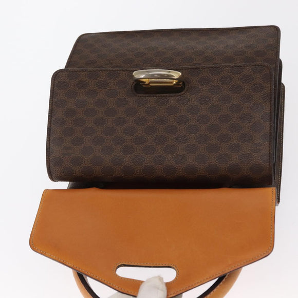 CELINE Macadam Canvas Hand Bag PVC Leather Brown Gold Auth bs31809