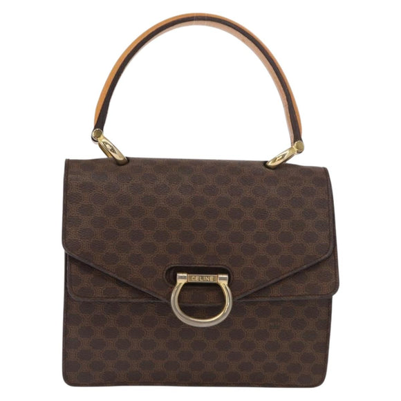 CELINE Macadam Canvas Hand Bag PVC Leather Brown Gold Auth bs31809