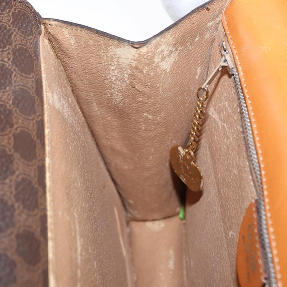 CELINE Macadam Canvas Hand Bag PVC Leather Brown Gold Auth bs31809
