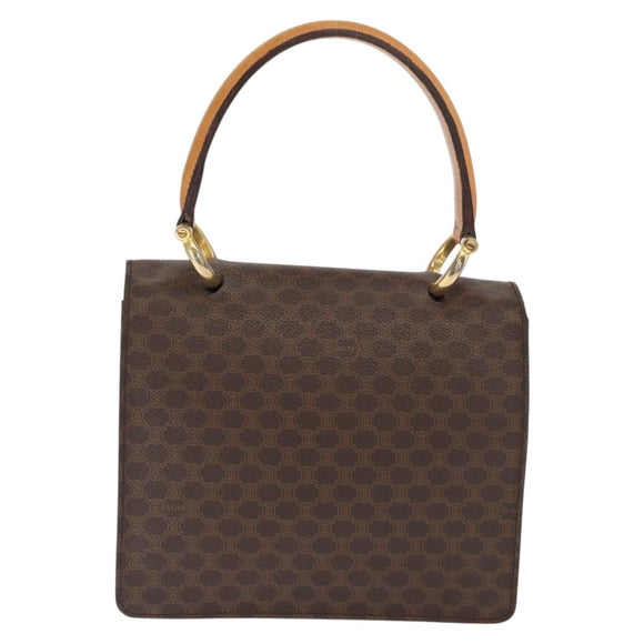 CELINE Macadam Canvas Hand Bag PVC Leather Brown Gold Auth bs31809