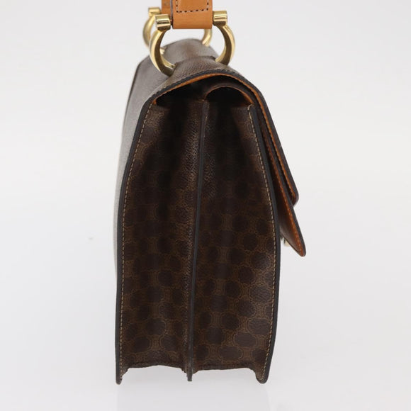 CELINE Macadam Canvas Hand Bag PVC Leather Brown Gold Auth bs31809