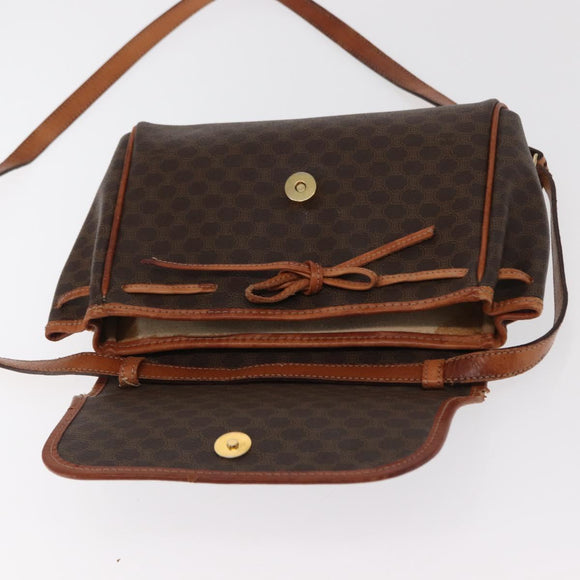 CELINE Macadam Canvas Shoulder Bag PVC Leather Brown Gold Auth bs31810