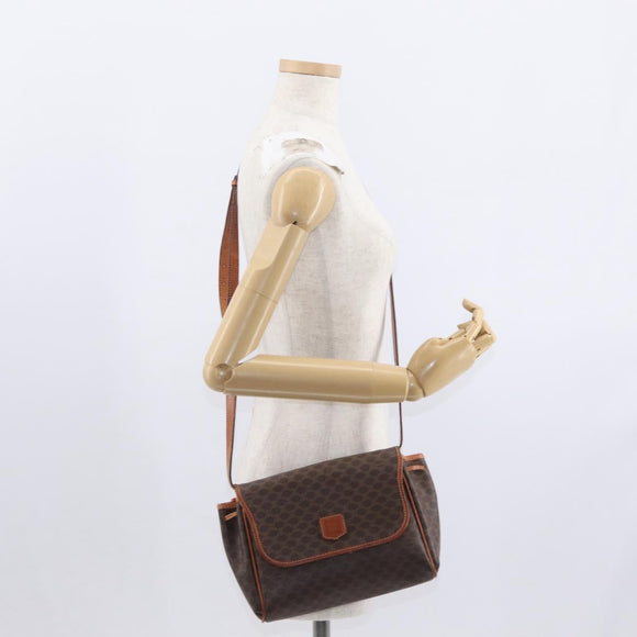 CELINE Macadam Canvas Shoulder Bag PVC Leather Brown Gold Auth bs31810