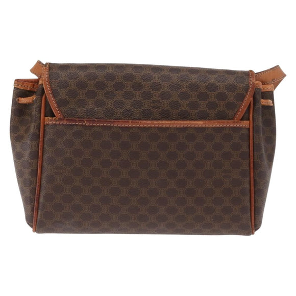 CELINE Macadam Canvas Shoulder Bag PVC Leather Brown Gold Auth bs31810