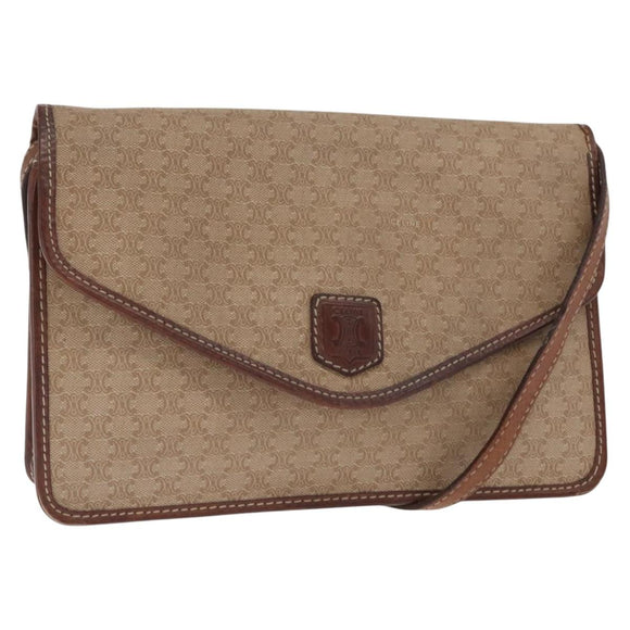 CELINE Macadam Canvas Shoulder Bag PVC Beige Gold Auth bs31811