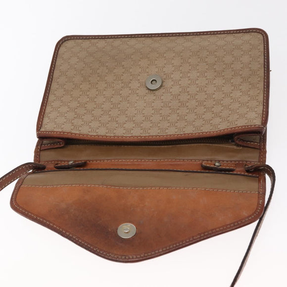 CELINE Macadam Canvas Shoulder Bag PVC Beige Gold Auth bs31811