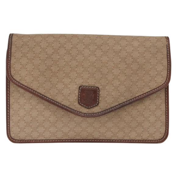 CELINE Macadam Canvas Shoulder Bag PVC Beige Gold Auth bs31811