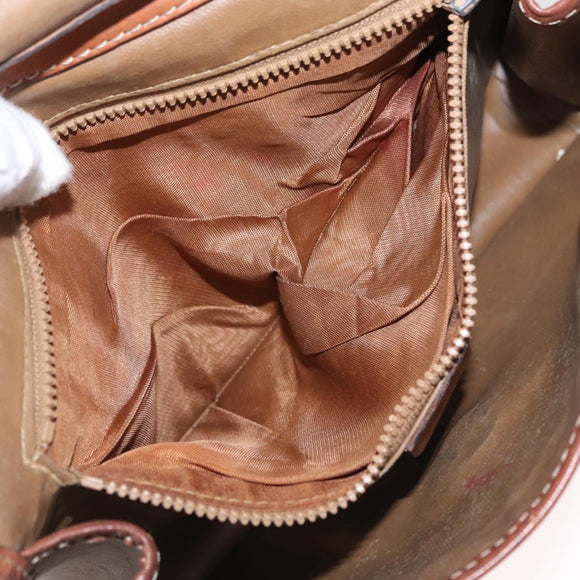 CELINE Macadam Canvas Shoulder Bag PVC Beige Gold Auth bs31811