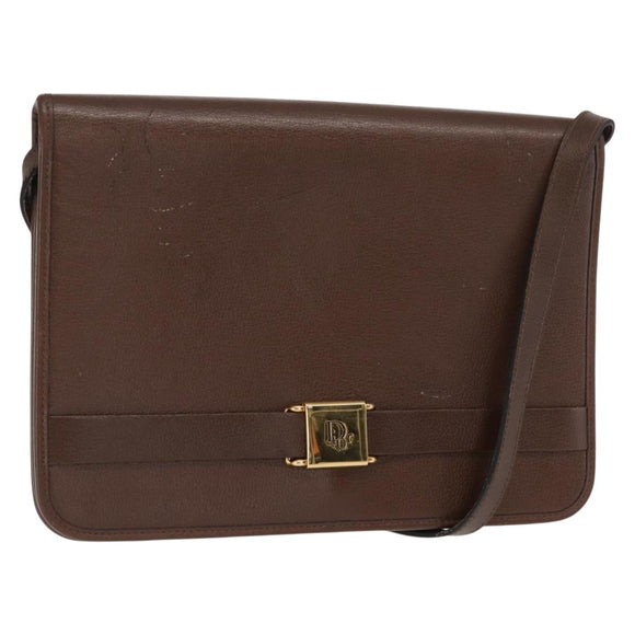 Christian Dior Shoulder Bag Leather Brown Gold Auth bs31813