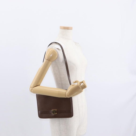 Christian Dior Shoulder Bag Leather Brown Gold Auth bs31813