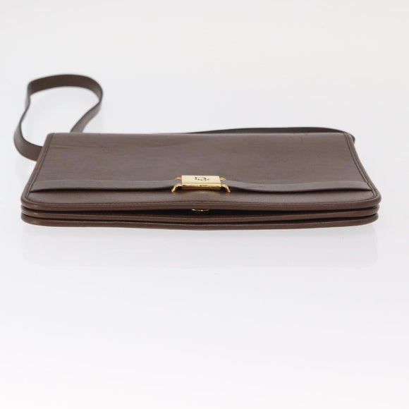 Christian Dior Shoulder Bag Leather Brown Gold Auth bs31813