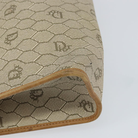 Christian Dior Honeycomb Canvas Clutch Bag PVC Beige Gold Auth bs31814