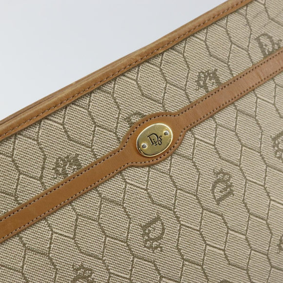 Christian Dior Honeycomb Canvas Clutch Bag PVC Beige Gold Auth bs31814