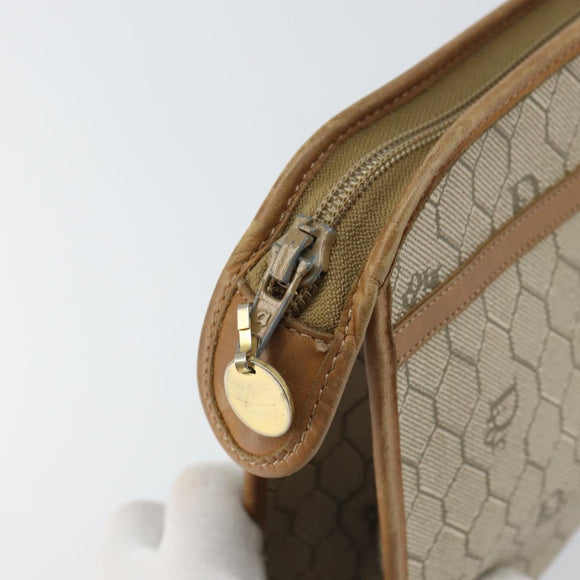 Christian Dior Honeycomb Canvas Clutch Bag PVC Beige Gold Auth bs31814