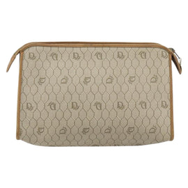 Christian Dior Honeycomb Canvas Clutch Bag PVC Beige Gold Auth bs31814 - 0