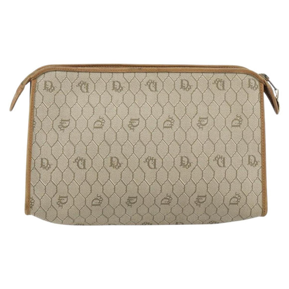 Christian Dior Honeycomb Canvas Clutch Bag PVC Beige Gold Auth bs31814