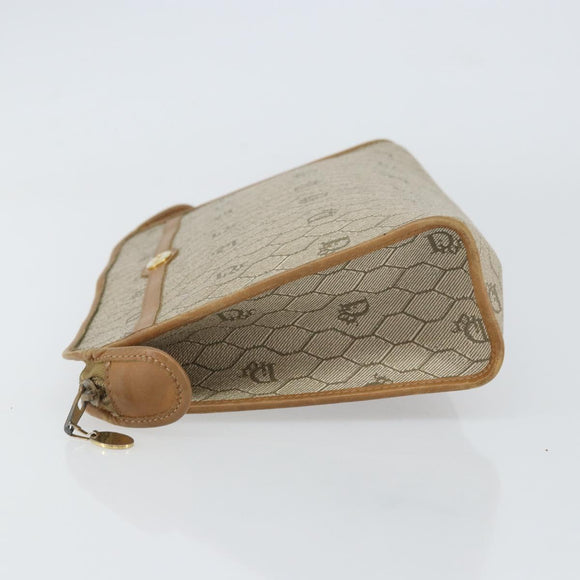 Christian Dior Honeycomb Canvas Clutch Bag PVC Beige Gold Auth bs31814