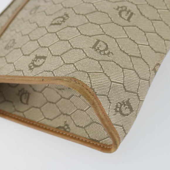 Christian Dior Honeycomb Canvas Clutch Bag PVC Beige Gold Auth bs31814