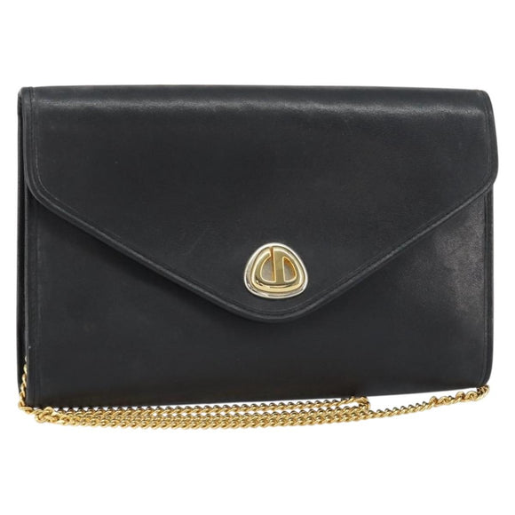 Christian Dior Chain Shoulder Bag Leather Black Gold Auth bs31815
