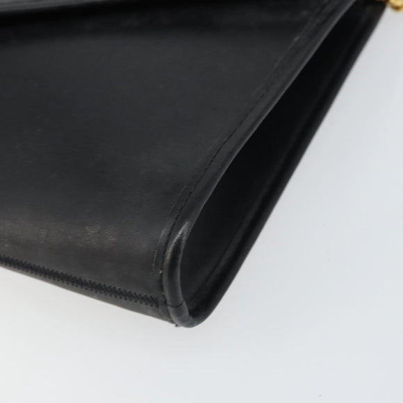 Christian Dior Chain Shoulder Bag Leather Black Gold Auth bs31815