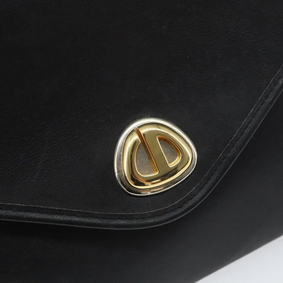 Christian Dior Chain Shoulder Bag Leather Black Gold Auth bs31815