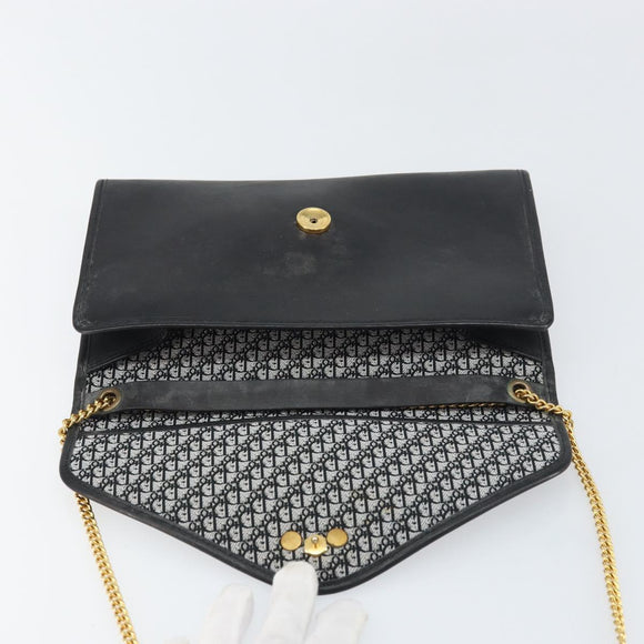 Christian Dior Chain Shoulder Bag Leather Black Gold Auth bs31815