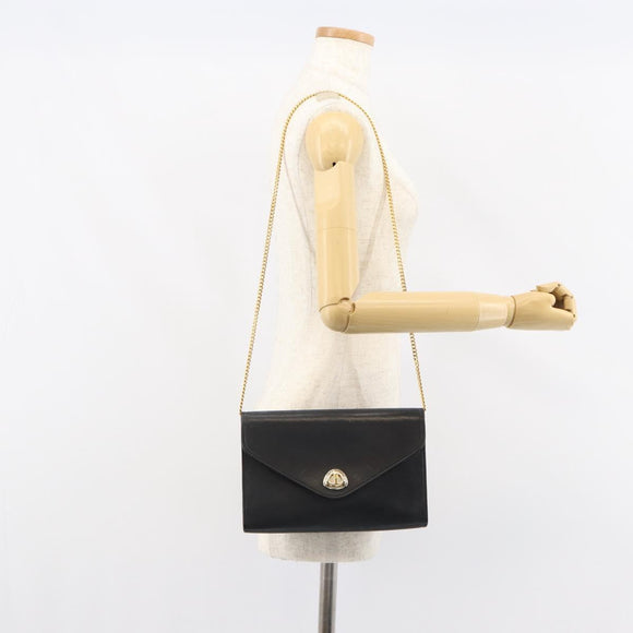 Christian Dior Chain Shoulder Bag Leather Black Gold Auth bs31815