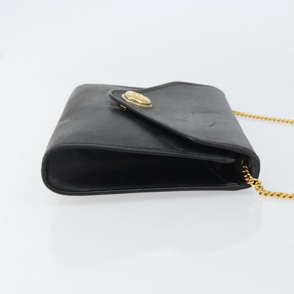 Christian Dior Chain Shoulder Bag Leather Black Gold Auth bs31815