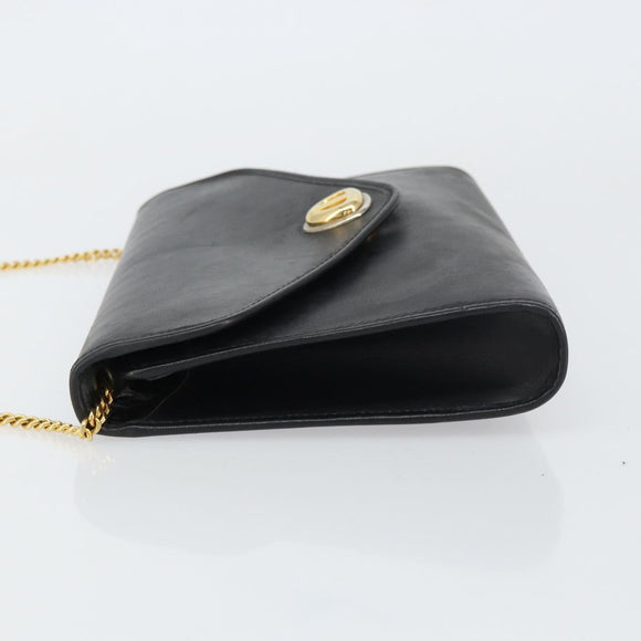 Christian Dior Chain Shoulder Bag Leather Black Gold Auth bs31815