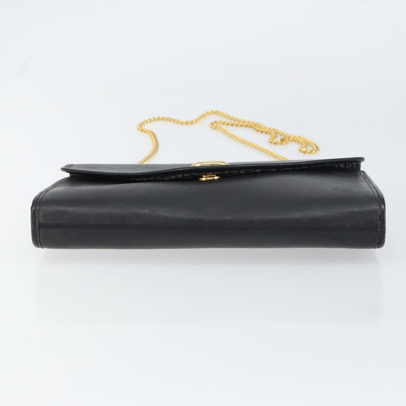Christian Dior Chain Shoulder Bag Leather Black Gold Auth bs31815