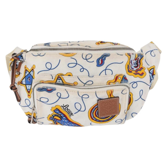 LOEWE Waist Bag Canvas White Silver Auth bs31816