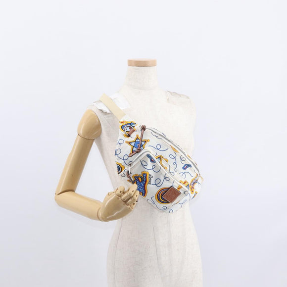 LOEWE Waist Bag Canvas White Silver Auth bs31816