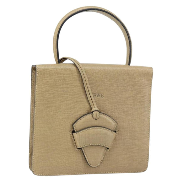 LOEWE Barcelona Hand Bag Leather Beige Auth bs31817