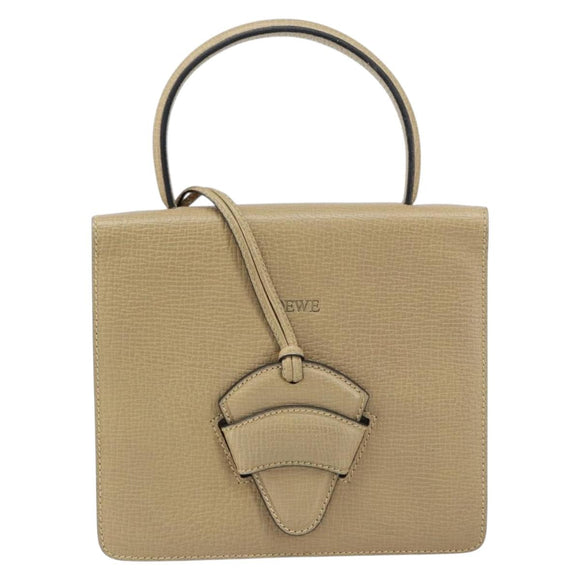 LOEWE Barcelona Hand Bag Leather Beige Auth bs31817