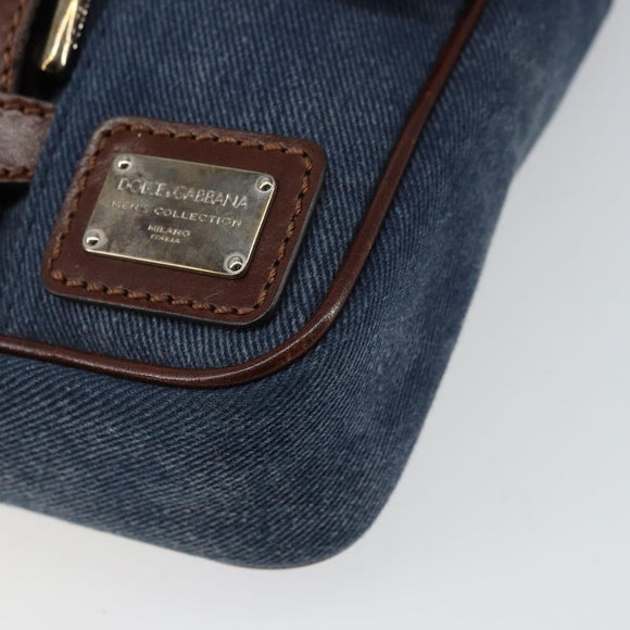 DOLCE&GABBANA Shoulder Bag Leather Canvas Blue Silver Auth bs31820