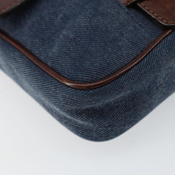 DOLCE&GABBANA Shoulder Bag Leather Canvas Blue Silver Auth bs31820