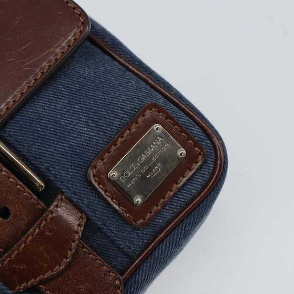 DOLCE&GABBANA Shoulder Bag Leather Canvas Blue Silver Auth bs31820