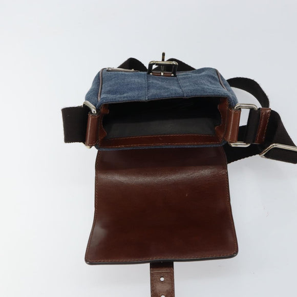 DOLCE&GABBANA Shoulder Bag Leather Canvas Blue Silver Auth bs31820