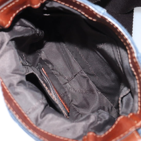 DOLCE&GABBANA Shoulder Bag Leather Canvas Blue Silver Auth bs31820