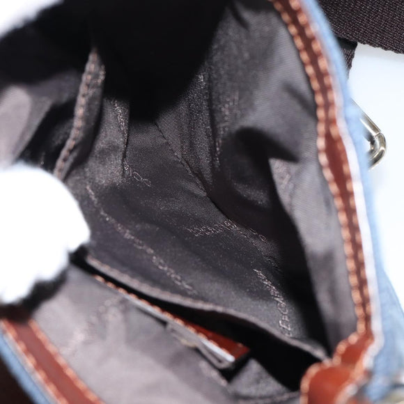 DOLCE&GABBANA Shoulder Bag Leather Canvas Blue Silver Auth bs31820