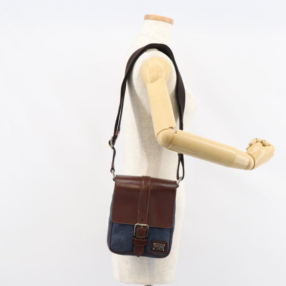 DOLCE&GABBANA Shoulder Bag Leather Canvas Blue Silver Auth bs31820
