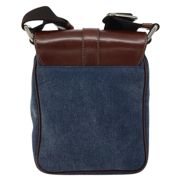 DOLCE&GABBANA Shoulder Bag Leather Canvas Blue Silver Auth bs31820