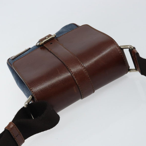 DOLCE&GABBANA Shoulder Bag Leather Canvas Blue Silver Auth bs31820