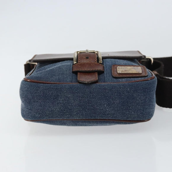 DOLCE&GABBANA Shoulder Bag Leather Canvas Blue Silver Auth bs31820